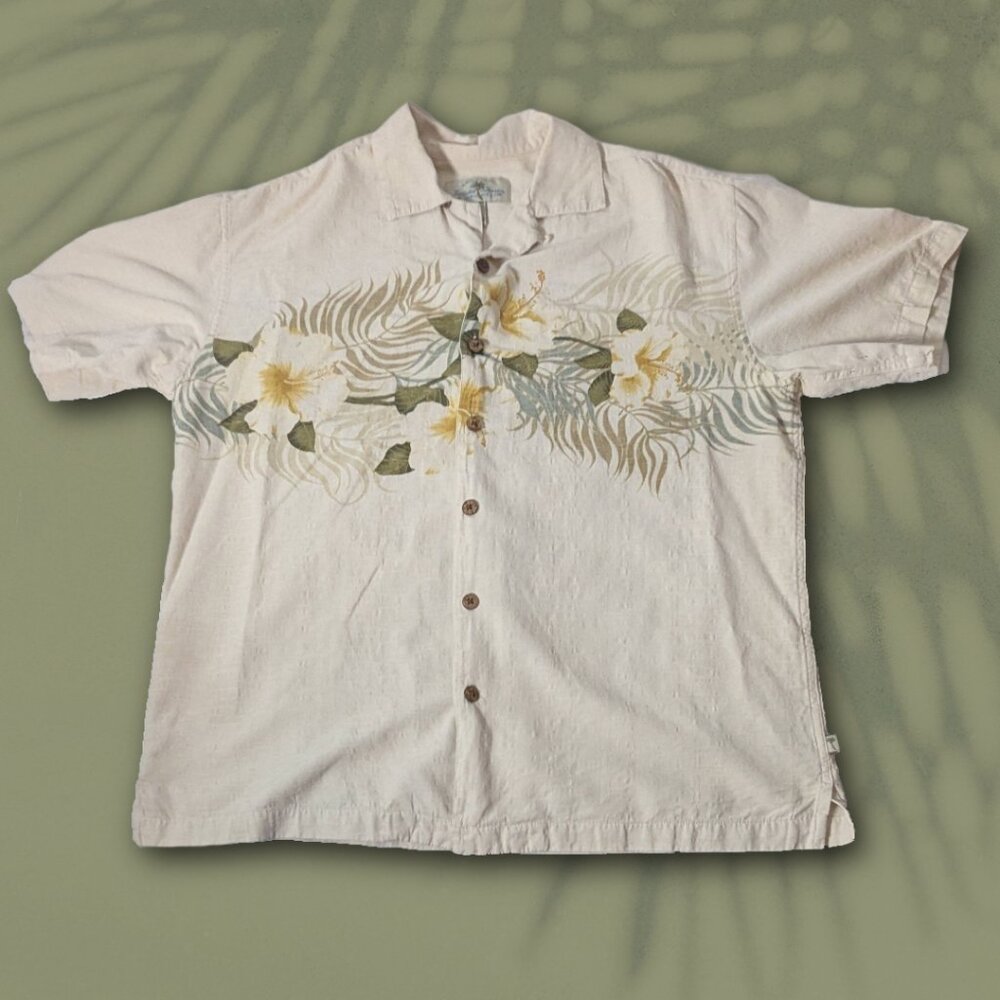 Island Shores Size M Silk/Cotton Blend Floral Button Down Shirt